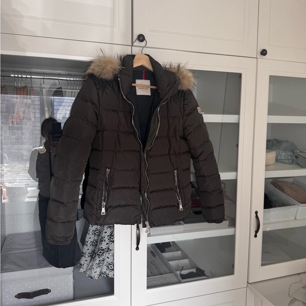 MONCLER Women's Black Puffer Jacket with Fur Trim
